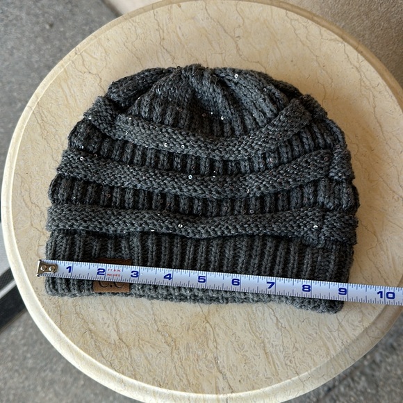 C.C Winter Knitted Beanie w/ Sequins - Light Grey - Picture 9 of 10